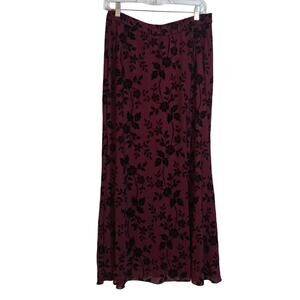 BTFBM Wine Red Velvet Floral Midi Skirt Dark Fem Size XL